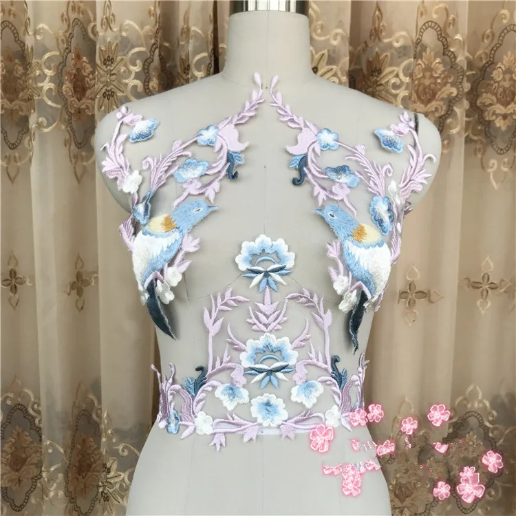 Набор из 3 нашивок с вышитыми красными птицами и цветами аппликация для шитья на