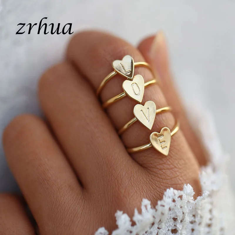 ZRHUA модные золотые Цвет сердца и буквы кольца для женщин сделай сам чехол с