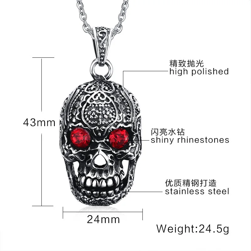 Кулон в виде черепа из титановой стали с красными стразами|f pendant|rhinestone pendantsnecklaces