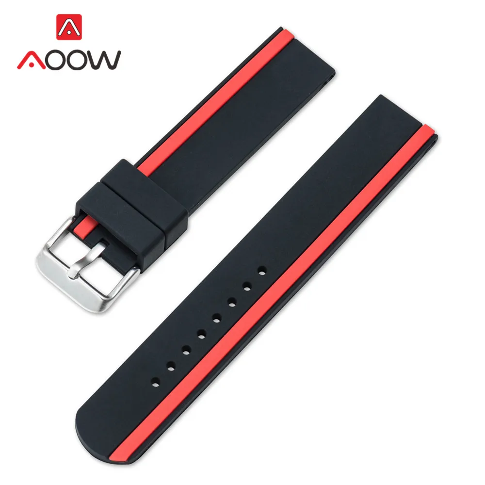 Black Red Силиконовый ремешок для часов 20 мм 22 мм 24 мм резиновый ремешок для мужчин и женщин спортивный водонепроницаемый браслет аксессуары для часов Пряжка из нержавеющей стали - Цвет ремешка: Black Red