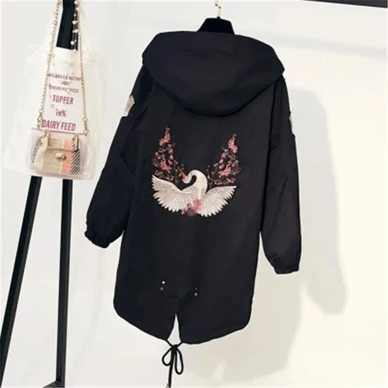 

Plus Size 5 Windbreaker Female Long Section Korean Version 2018 Autumn Casual Coat Loose Large Size Women's Coat 508