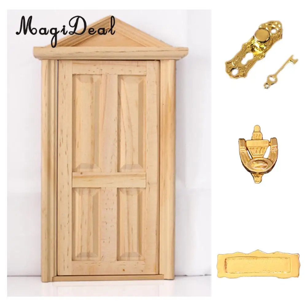 MagiDeal 1/12 Масштаб Кукольный дом миниатюрный деревянный Steepletop 4 панели двери с оборудованием для детей DIY мебель игрушка 6 цветов