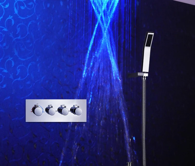 LED Потолочная лейка для душа Водопад для дождя Массажные форсунки Настенные панельные наборы Наборы термостатов