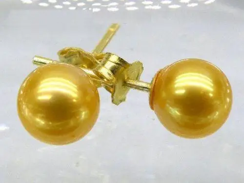 AAA +++ 10-10 5 мм золотые идеальные круглые серьги с жемчугом в южноморском стиле