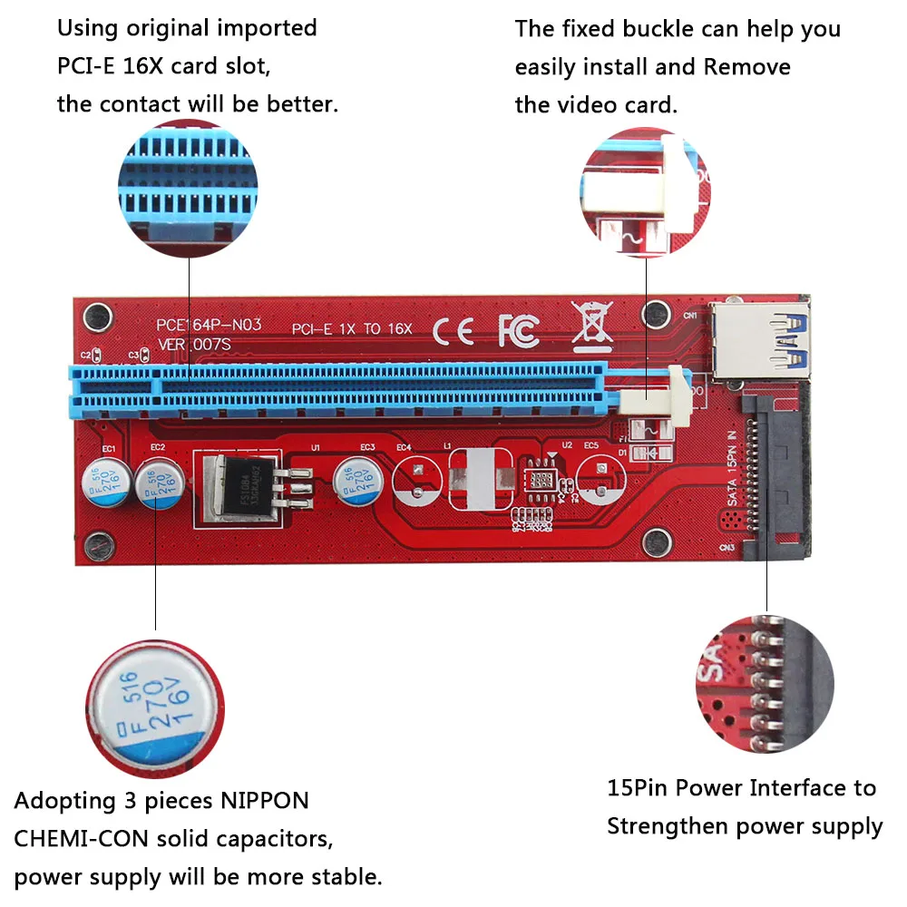 VER007S 0 6 M PCI E 1X to 16X Mini Pcie Райзер карта расширения Express адаптер с USB 3 кабель для