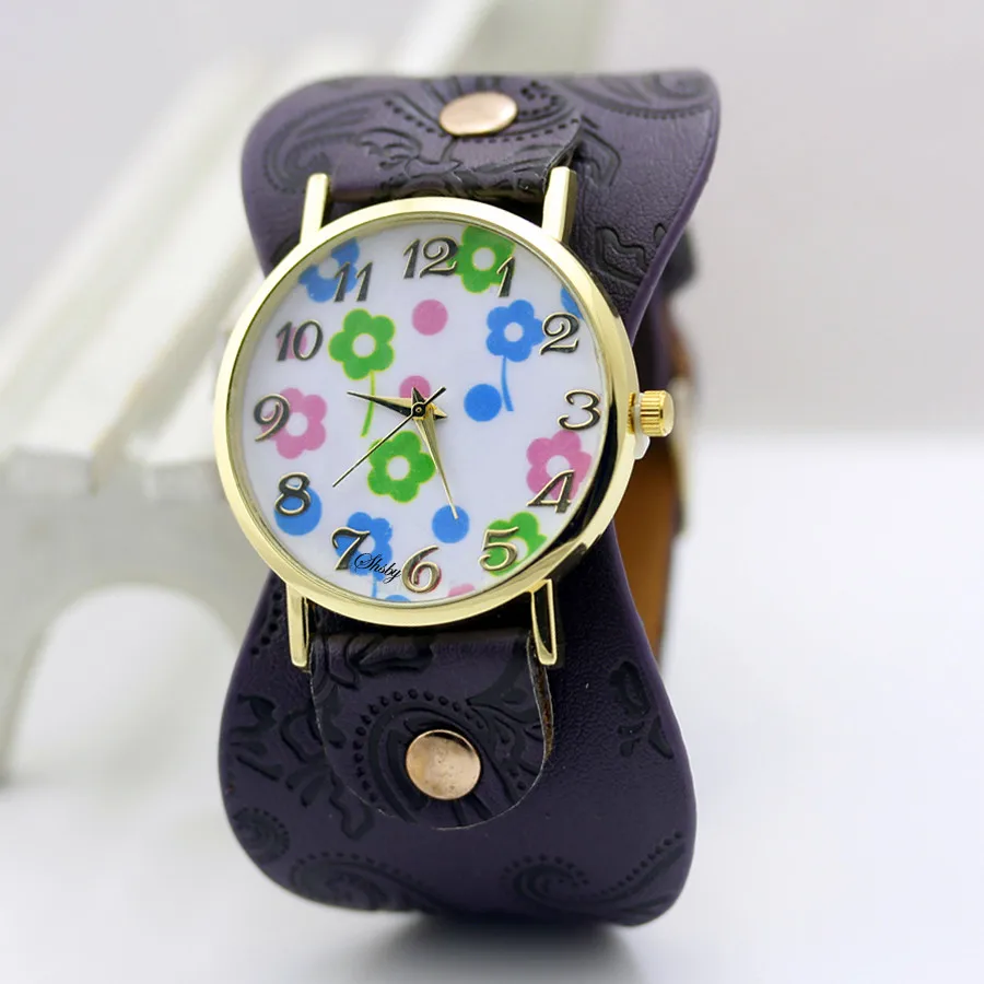Женские наручные часы shsby кожаный браслет с принтом широкий ремешок разноцветные