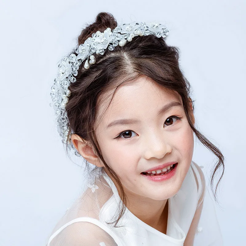 Повязка на голову для принцессы длинная кружевная лента с цветами стразы 2019 |