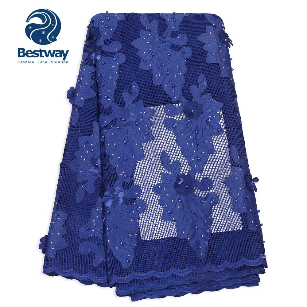 Bestway African lace Fabric Laser Rhinestones For Women Party Dresses 2020 3D Beads High Quality Nigerian Fabrics Lace Materials | Дом и сад