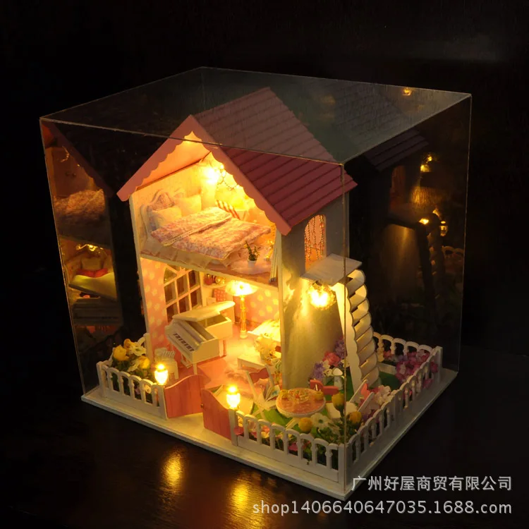 3D DIY Розовый вилла с сад деревянный большой кукольный дом Мебель игрушки Модель