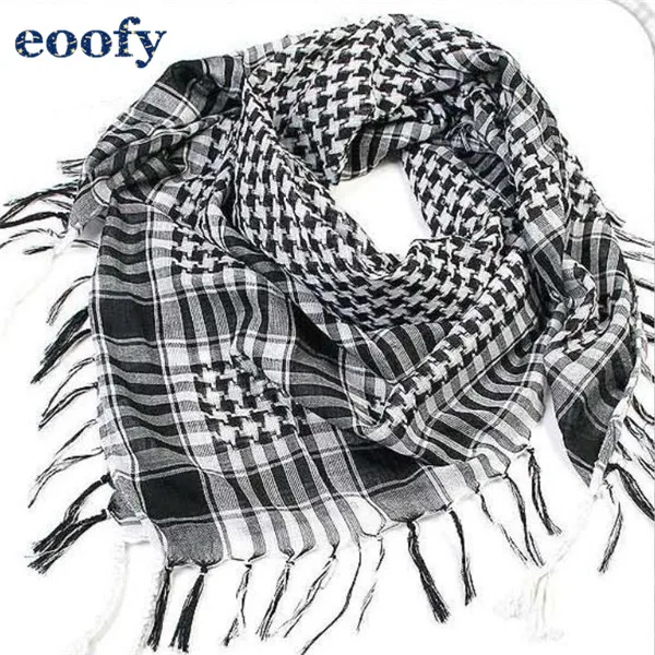 Thin Black White Утолщенный мужской военный шемаг шарф Тактический Арабская Куфия шарф арабский хлопок Пейнтбол Камуфляжный головной шарф страйкбол маска для лица - Цвет: Thin Black White