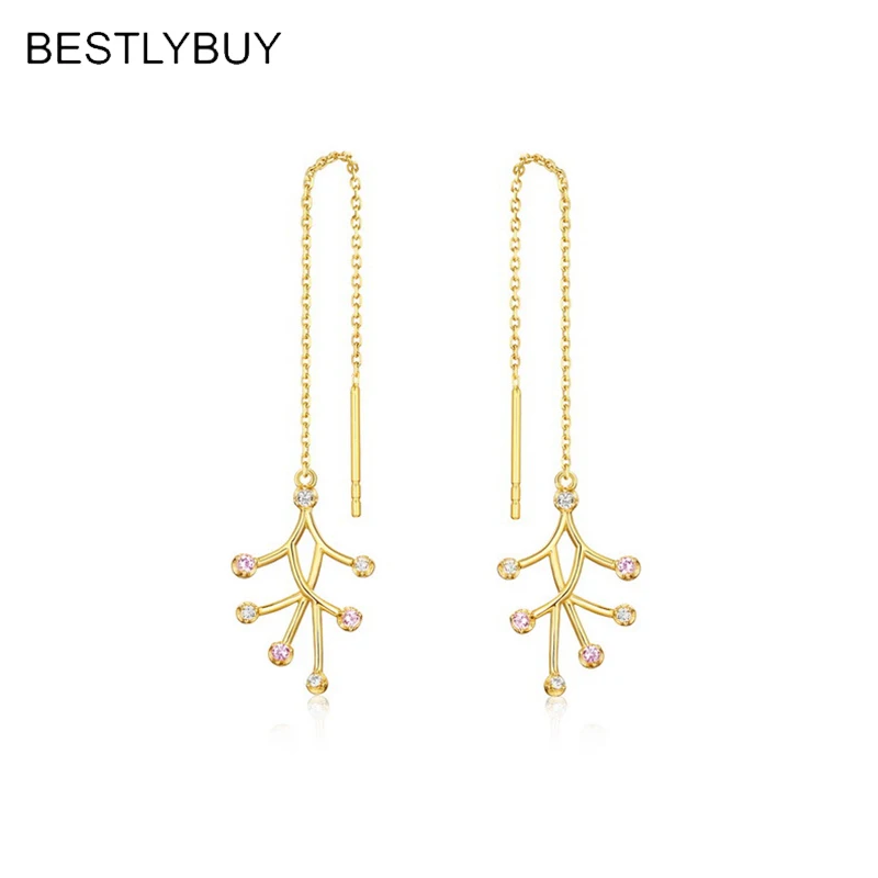 Женские серьги подвески BESTLYBUY длинные из серебра 925 пробы с кристаллами в