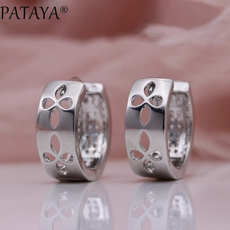 PATAYA, новые свисающие серьги из белого золота с натуральным цирконием, женская свадебная мода, большой круг, Круглый, микро воск, инкрустация, ювелирное изделие, изящное, благородное