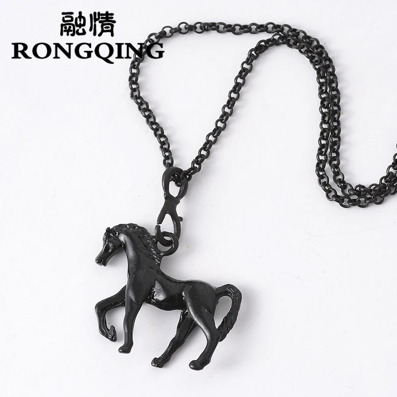 RONGQING 2018 модное открытое черное милитари лошадь DIY мерный кулон животное ожерелье