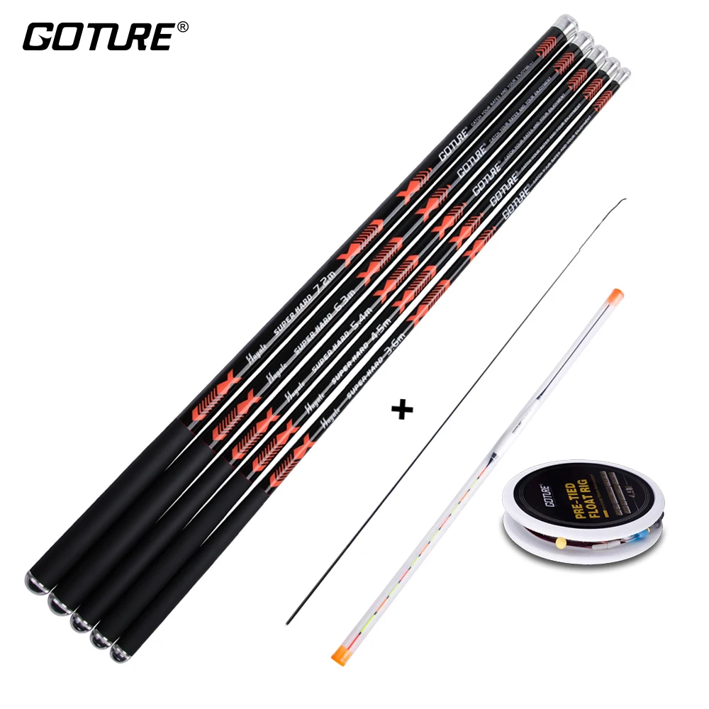 Goture Hayate 24T+ 30T углеродное волокно телескопическая удочка+ Поплавок+ Риг+ наконечник Комплект удочки для ловли карпа рыболовные снасти 5kgs Drag