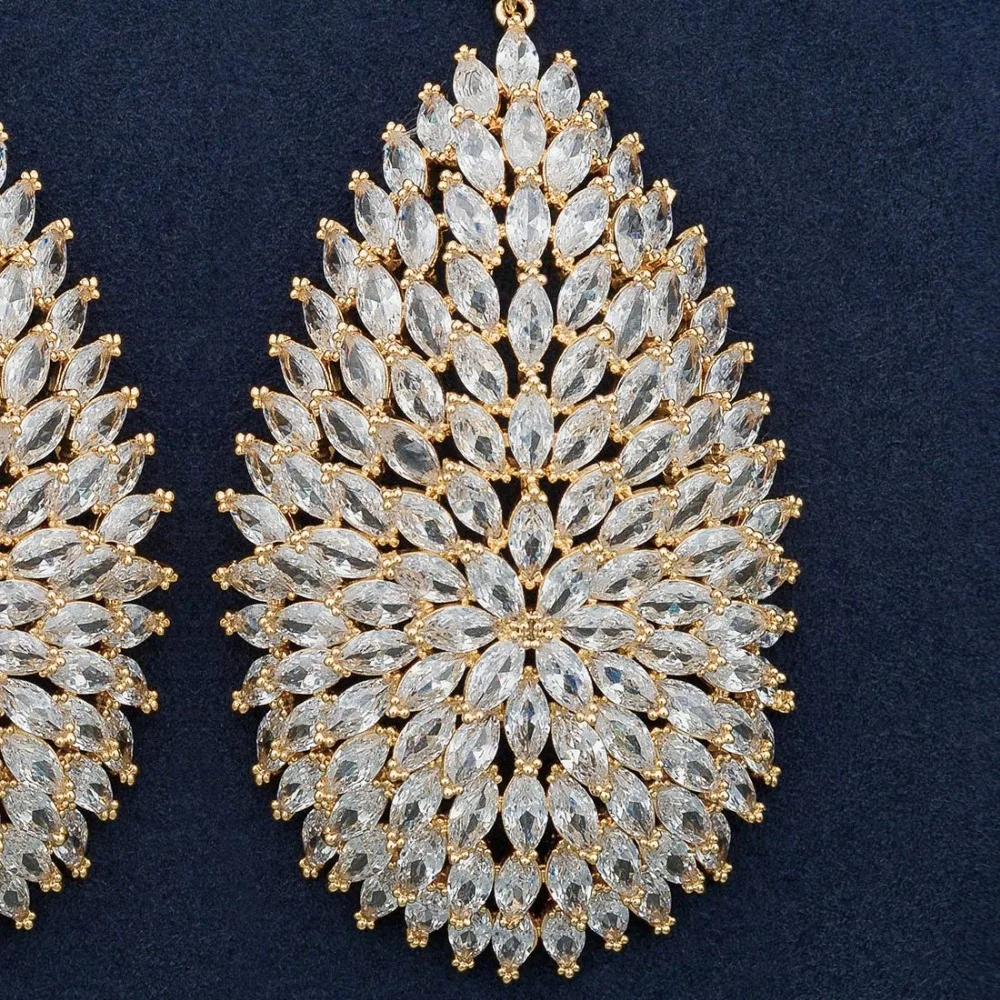 ModemAngel High Quality Cubic Zirconia Stones Jewelry Gold Color Big Blooming CZ Earrings for Women Fashion | Украшения и