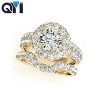 customized 14k yellow gold engagement ring sets round 1 carat moissanite diamond bridal jewelry wedding halo ring for women