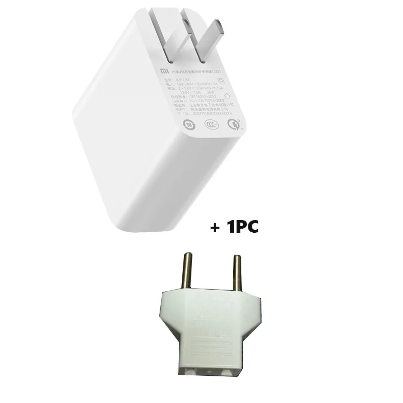 add EU Adapter Xiaomi Mi 36 Вт Зарядное устройство 2 USB-A Порты и разъёмы двойной QC 3,0 18 Вт x2 Смарт Выход быстрой зарядки 5В = 3.0A 9V = 2.0A 12V = 1.5A - Тип штекера: add EU Adapter