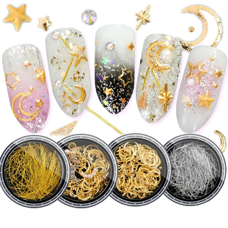 Наклейки для ногтей наклейки смешанные со звездой и луной лазерная Золотая