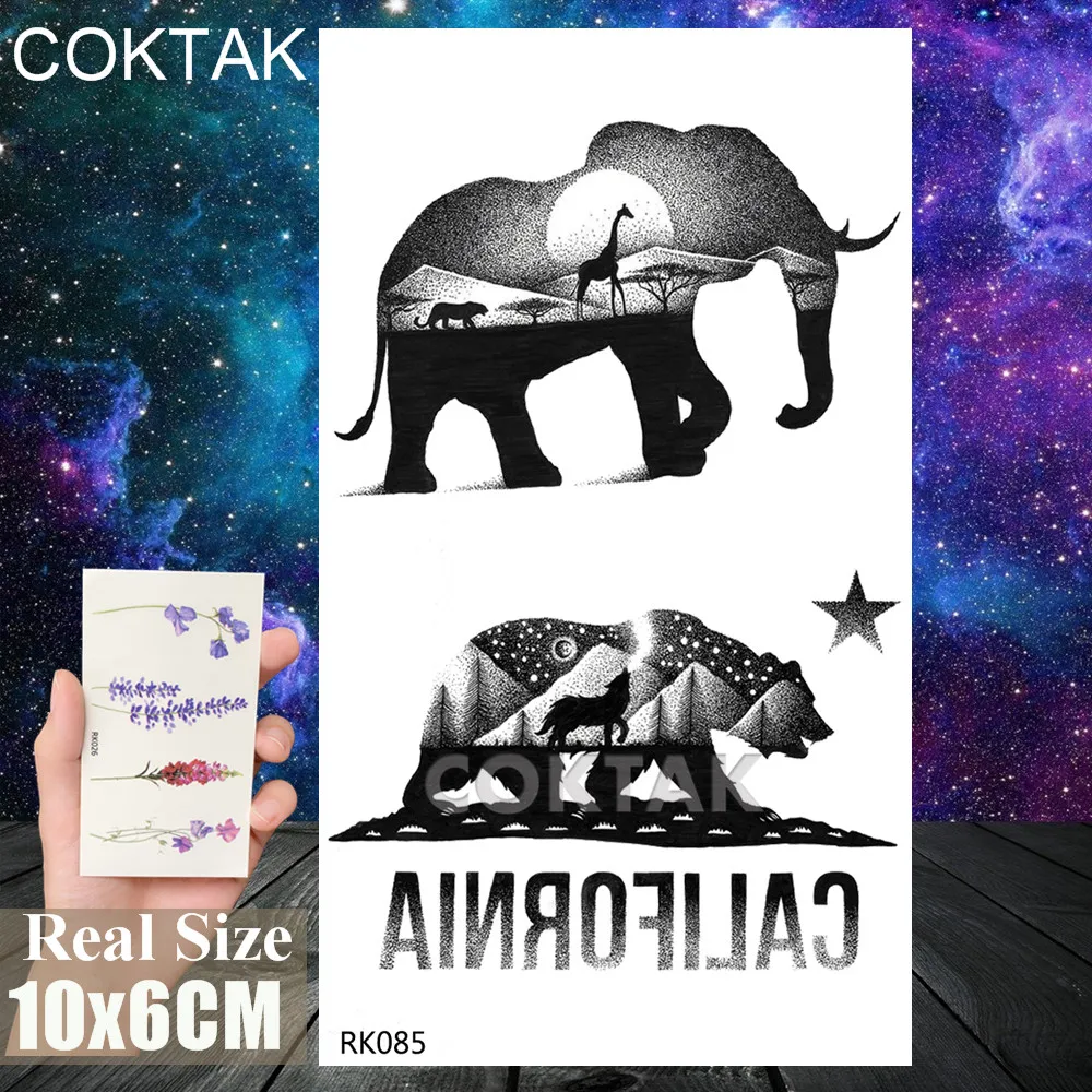Черная луна звезда Временные татуировки наклейка с животными для мужчин