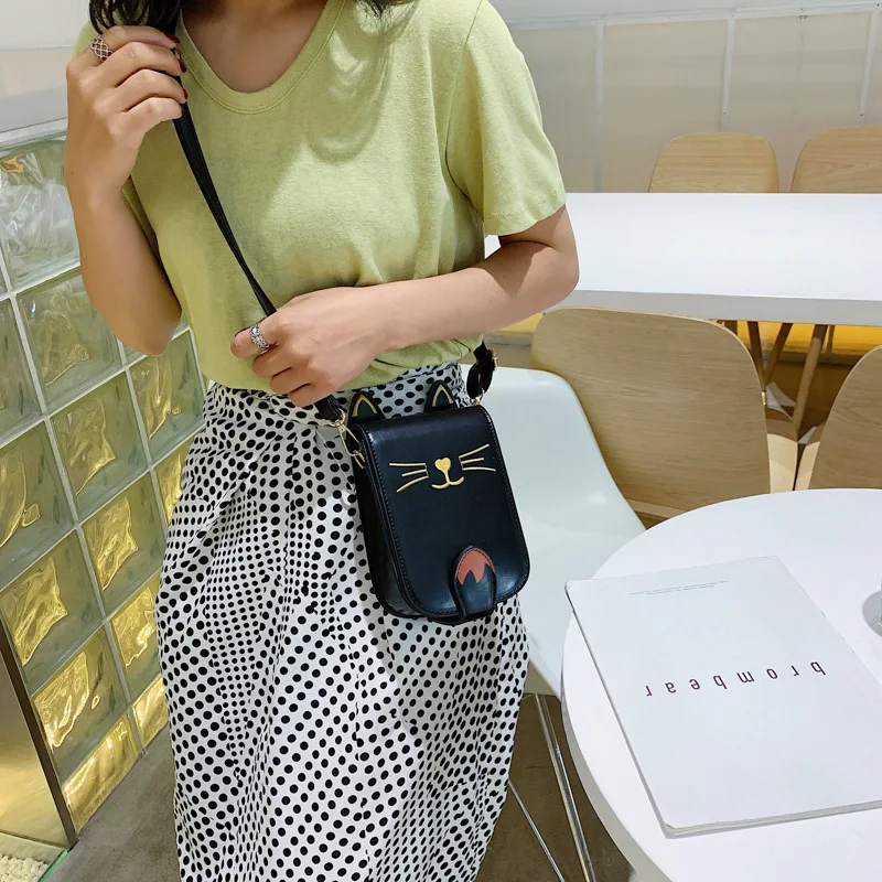 Fashion women Cute Cat Handbag Vintage Shoulder Bags Messenger Bags PU Leather Mini Handbags Cartoon Purse bag