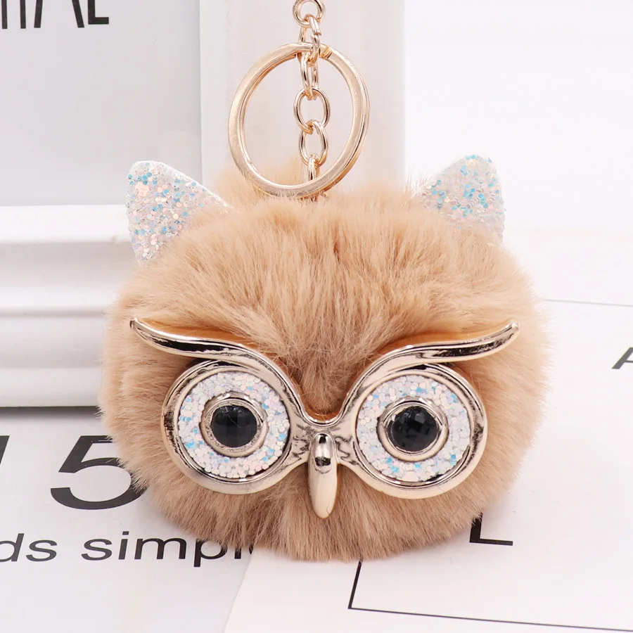 2019 Hot-selling cute owl Plush key fastener imitation rabbit hair ball bag hanging piece YSK047 | Key Chains