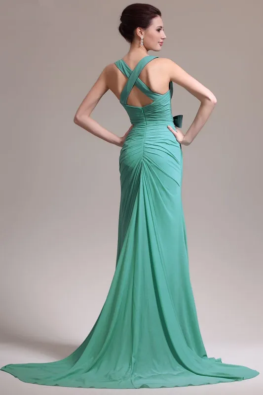 Женское шифоновое платье с V образным вырезом и открытой спиной|robe de soiree|mint green