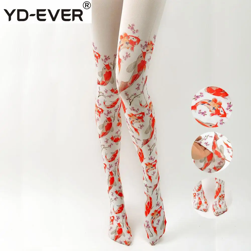 YD-EVER, женские колготки, спрей, карп, принт, для женщин, девушек, тренд, онлайн, знаменитостей, чулки, формованные бедра, облегающие колготки