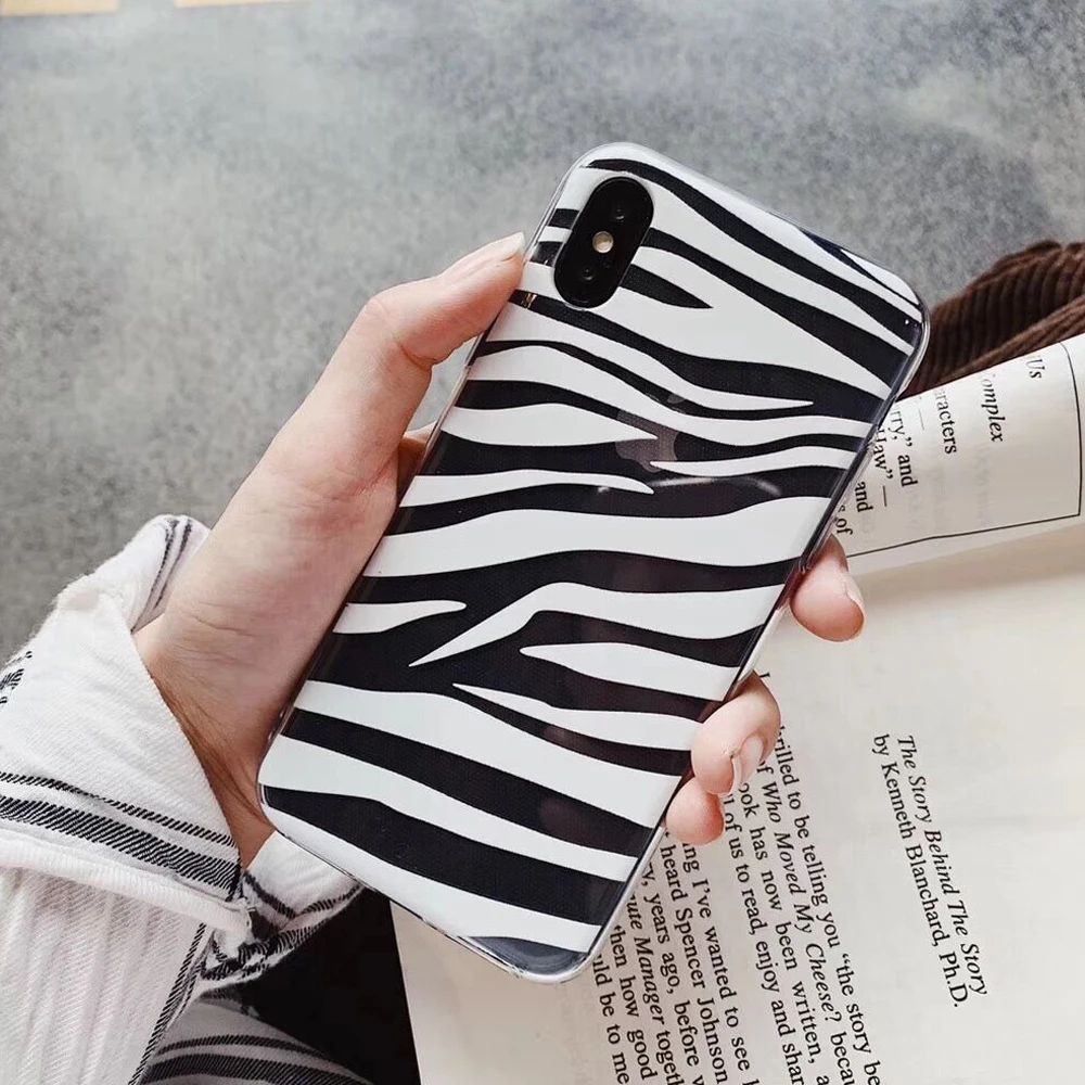 MYSUN Case For iPhone XS Max XR X 6 6S 7 8 Plus Soft TPU Zebra Stripe Full Body Transparent Phone Back Cover Cases Gift |