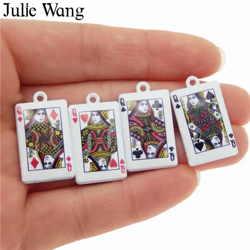 Julie Wang 5 шт. королевская королева покерные карты подвески сплав белое покрытие