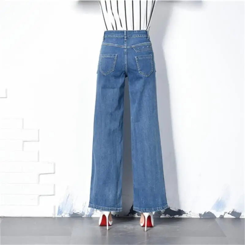 Женские джинсы с высокой талией и широкими штанинами 26-40