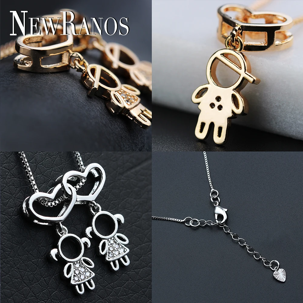 Newranos, семейное ожерелье для мамы, папы, сына и дочки, подвеска для мальчика, Очаровательное ожерелье с кубическим цирконием, ювелирное изделие, подарок матери NDF001202