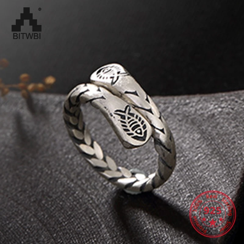 925 Pure Sliver Personality Korean Style Fish Ring for Men and Women Couple Finger Retro Thai Wild Animal Jewelry | Украшения и