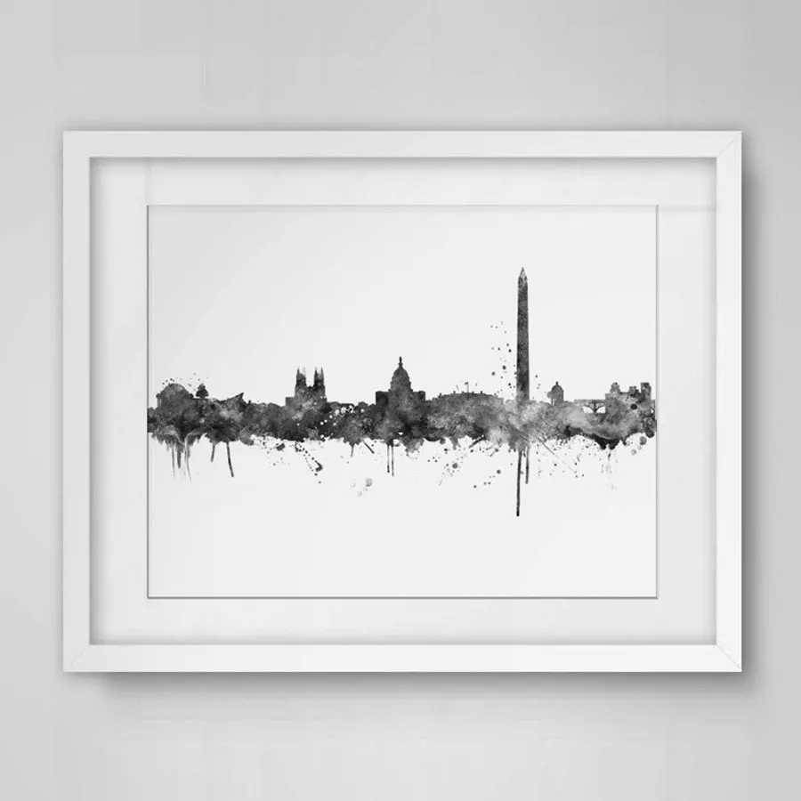 Washington DC Skyline художественная живопись настенное искусство City постер акварельное