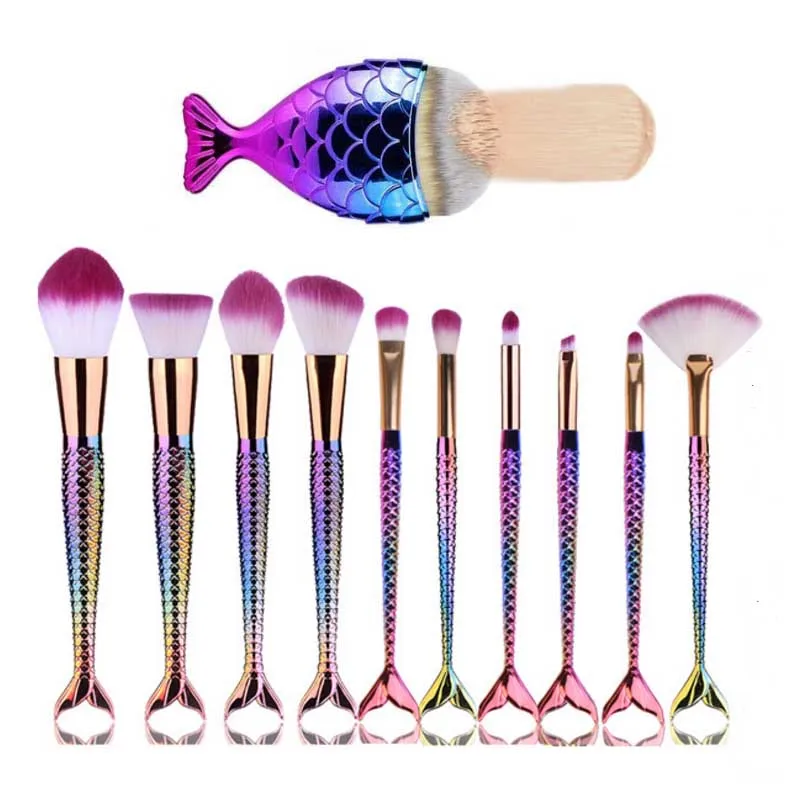 AiceBeu 10/11pcs Набор макияжных кистей Русалки Фантазия Брови Смешивание Контур Основа Косметика Красота Макияж Кисть на Рыбе