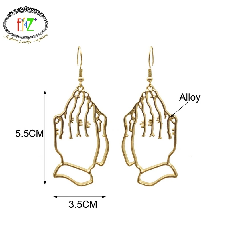 

F.J4Z Fashion Design Worship Hook Earrings Hollow Hand Outline Pendant Earring Religious Jewelry Drop kolczyki kobiety