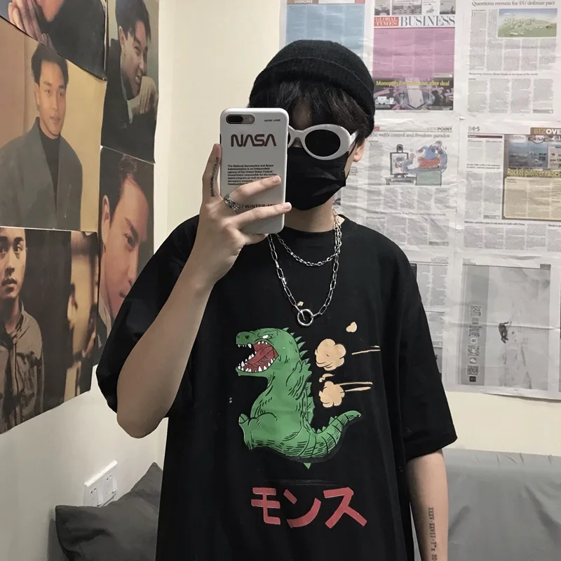 Harajuku футболка женская летняя с принтом динозавра из мультфильма, короткий рукав, Свободный Топ, Футболки унисекс, уличная, Забавные футболки Tumblr, женские