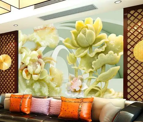 3D обои на заказ росписи Нетканые 3 d hd jade lotus рельеф fresco гостиная ТВ установка