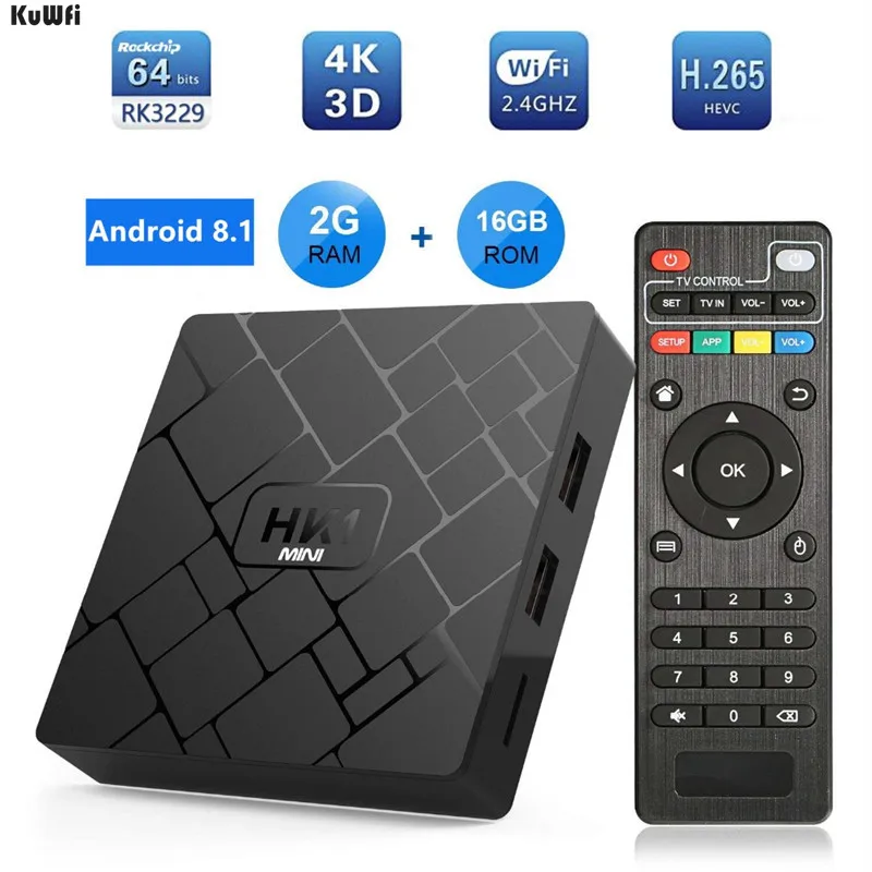 

ТВ-приставка KuWFi на Android 8,1, 2 + 16 ГБ, 4K, 3D, Wi-Fi