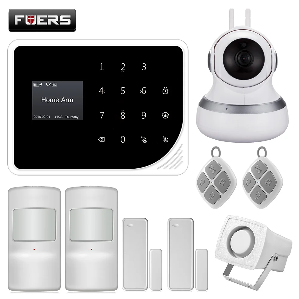 kit2 FUERS, новинка, S5, Беспроводная GSM сигнализация, система безопасности, домашняя GSM сигнализация, приложение, контроль, сигнализация, поддержка, русский, испанский, английский, голландский - Цвет: kit2