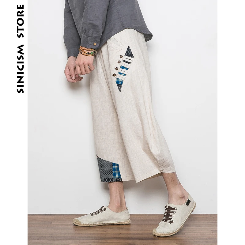Sinicism магазин мужские хлопковые льняные брюки летние повседневные длиной до