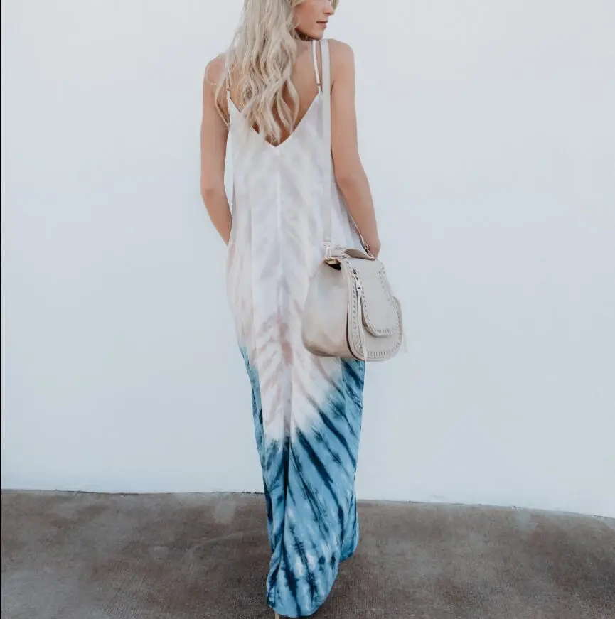 Женское длинное платье в стиле бохо с v-образным вырезом и карманами свободное