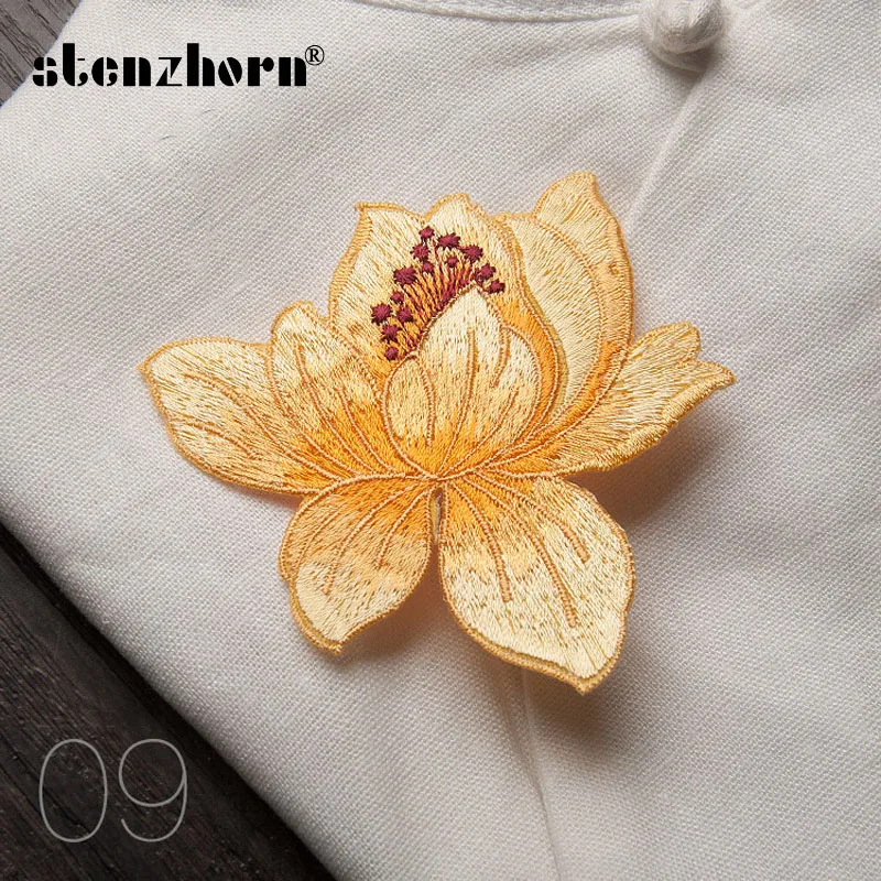 Нашивки для одежды вышитая нашивка с лотосом цветок пришить патчи ткань