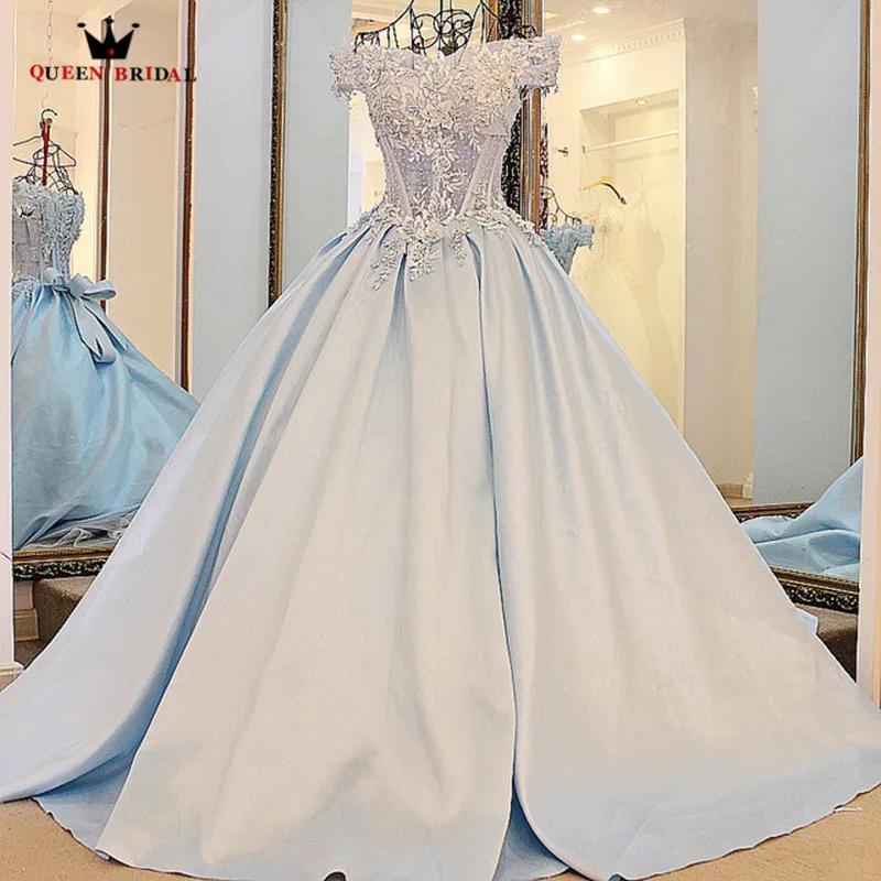 Индивидуальный заказ реальный образец 2019 светло голубой атласное длинное