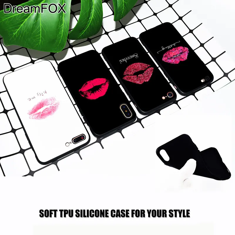 M520 Kiss Me Lips Lipstick Black Soft TPU Silicone Case Cover For Apple iPhone 11 Pro XR XS Max X 8 7 6 6S Plus 5 5S 5G SE |