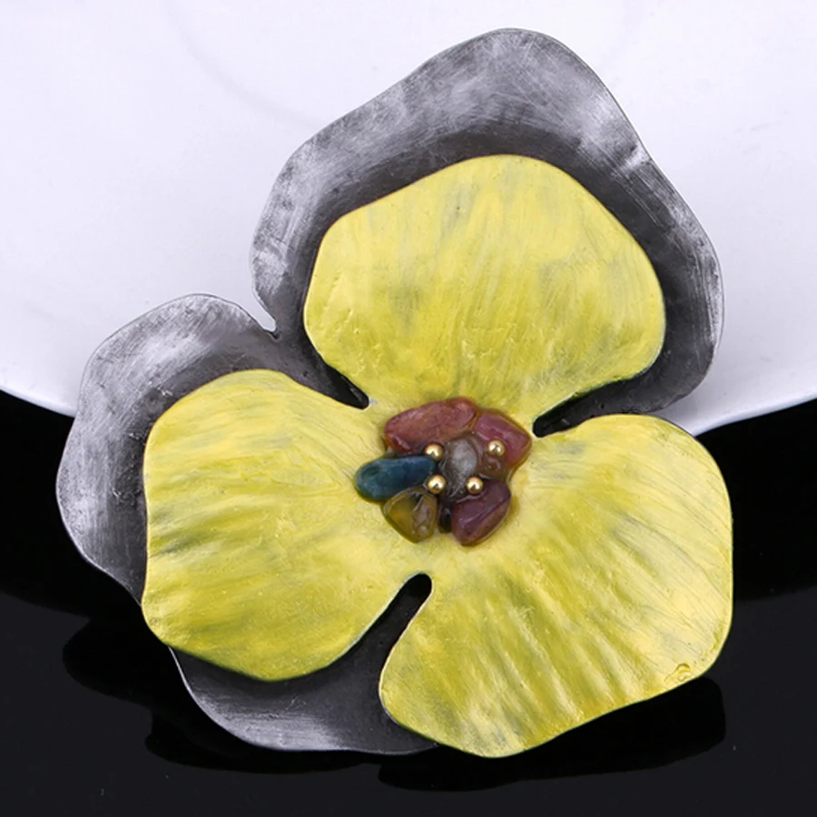 

10PCS Natural Stone Flower Brooch Pins Corsage Women Clothes Sweater Accessories Party Banquet Brooches Brand Jewelry XZ186
