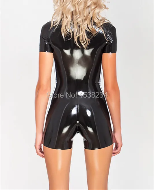 WOMEN latex catsuit swimsuit summer latex bodysuit front zip and crotch zip