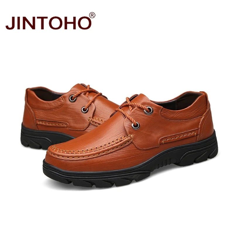 JINTOHO Мужские модельные туфли из 100% натуральной кожи деловые черные Брендовые