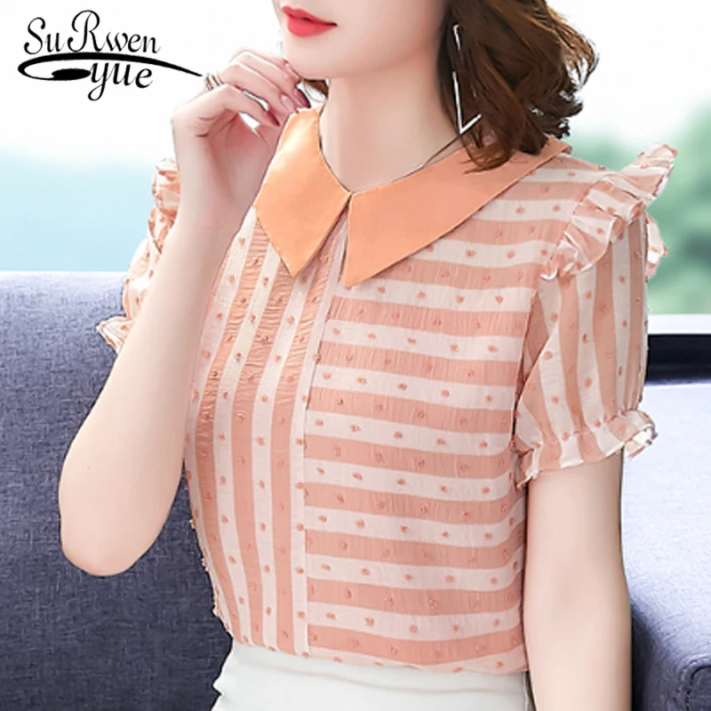 

Fashion Striped Blouse Shirt Women Clothing Short Sleeve Chiffon Blouse Blusas Mujer De Moda 2019 Women Tops Blusas 4827 50
