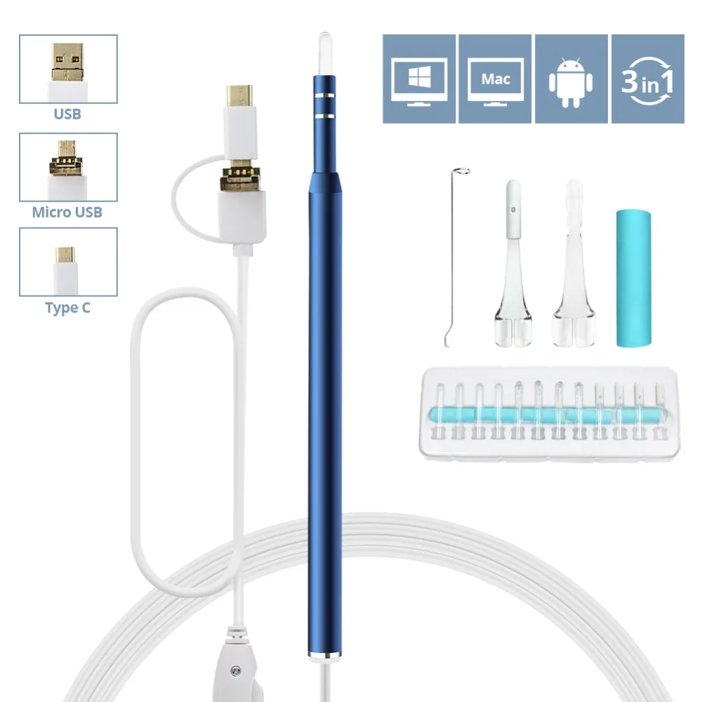 HD визуальный инструмент для слухового канала эндоскоп камера Android Type C USB Otoscope