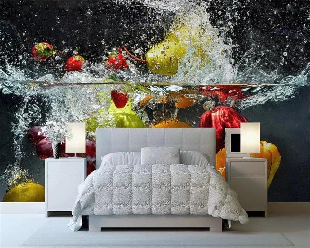 3d фотообои на заказ красивые водные танцевальные разноцветные фрукты